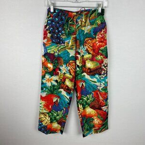 Rene Derhy Pants Womens Quirky Funky Artsy Tropical Floral Whimsical Sequins M